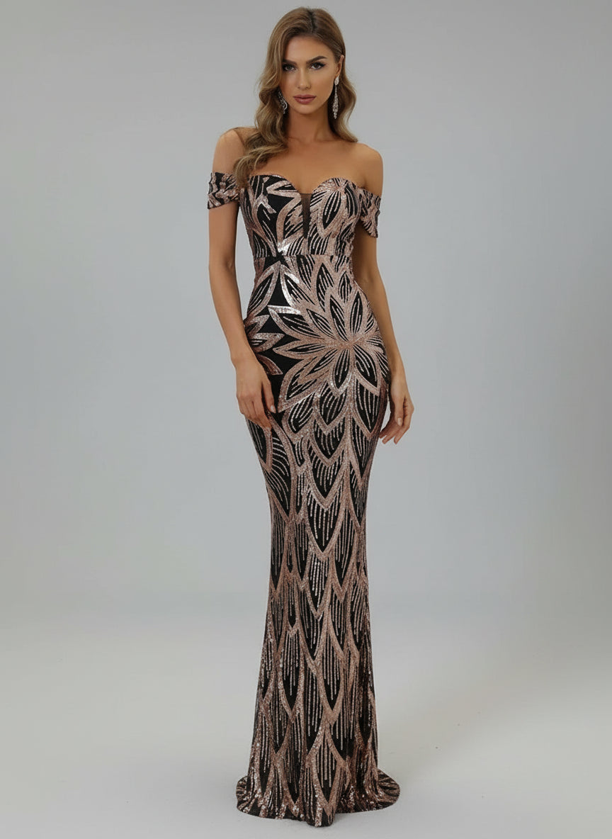 Off Shoulder Maxi Sequin Prom Dress M01507 - MISS ORD