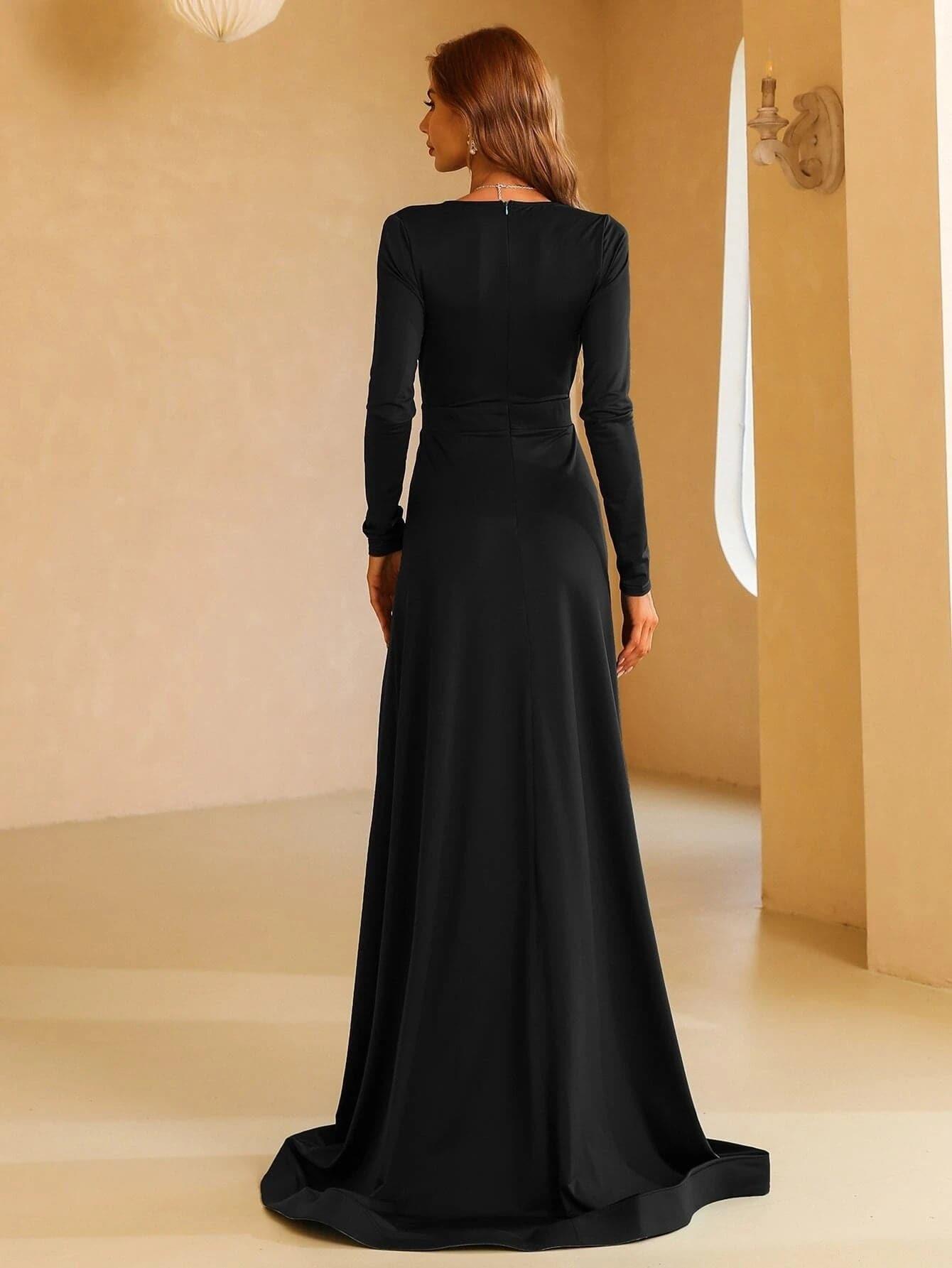 V-neck Long Sleeve Split Maxi Dress XH1221 - MISS ORD