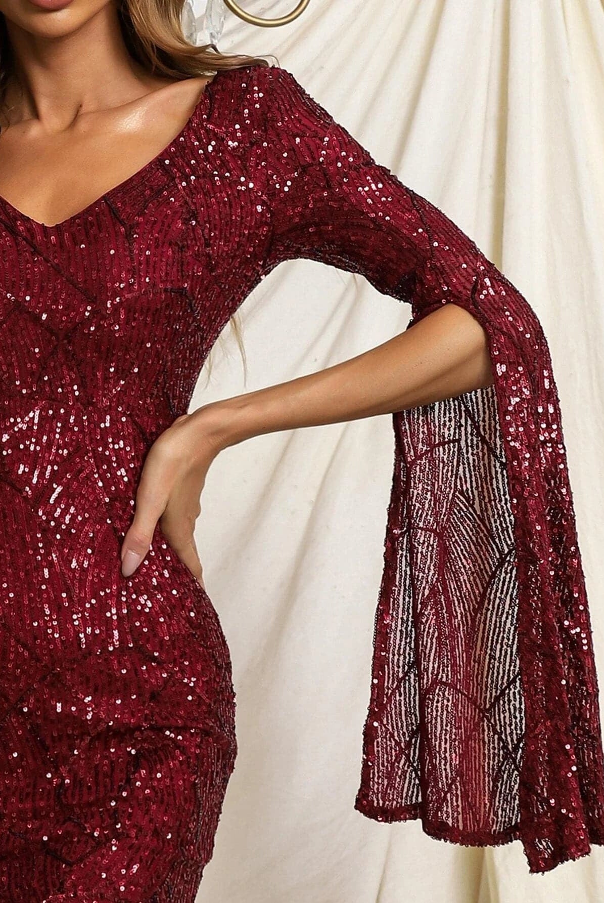 Formal Split Sleeve Sequin Mini Dress M01957 MISS ORD