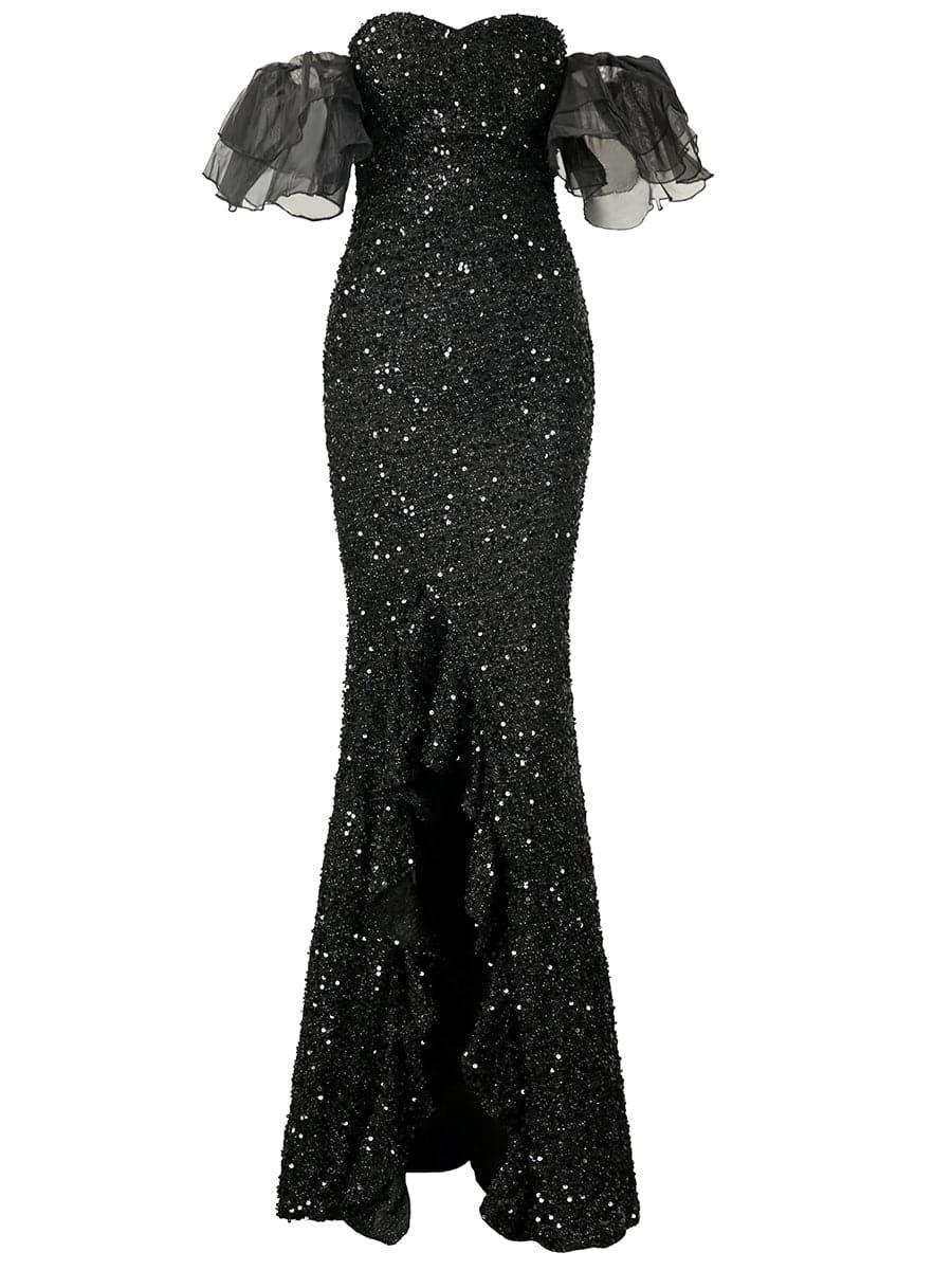 Off Shoulder Black Sequin Prom Dress WY69 - MISS ORD