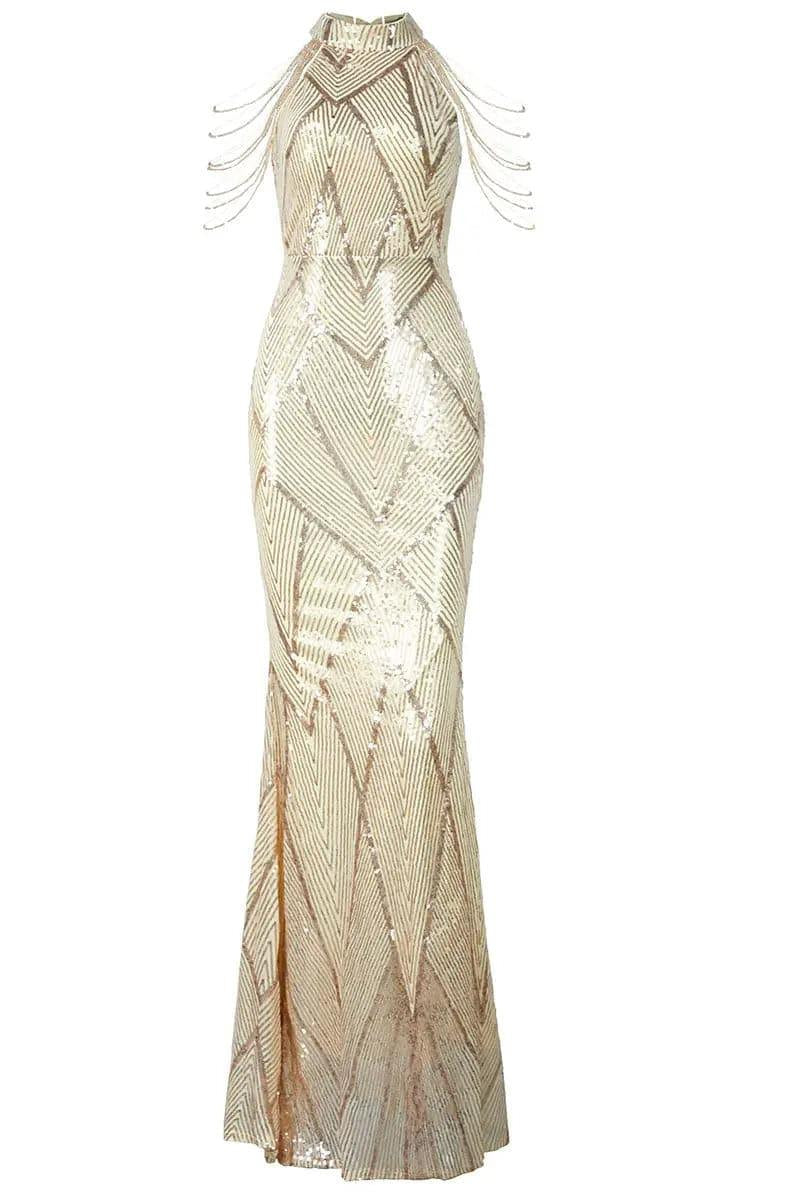 Cold Shoulder Beads Chain Cocktail Dress M01081 - MISS ORD