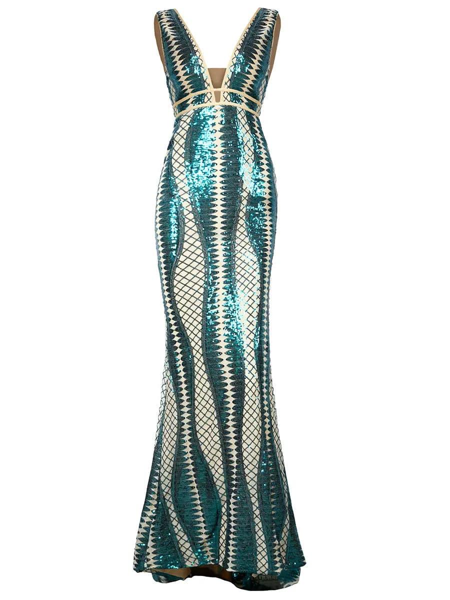 Plunge Mermaid Evening Dress M0449 - MISS ORD