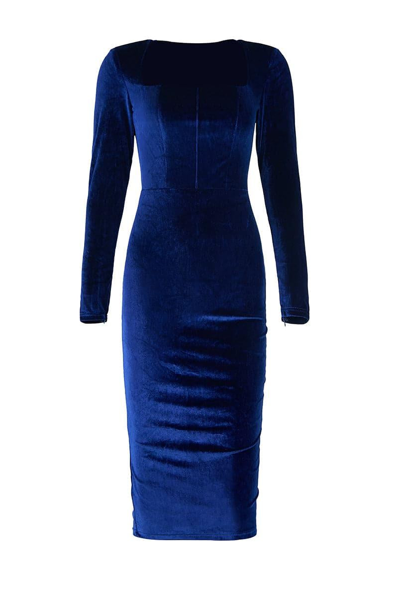 Square Neck Velvet Midi Cocktail Dress XJ413 - MISS ORD
