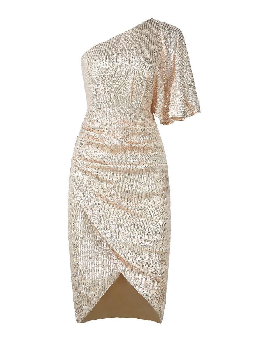 One Shoulder Sequin Midi Cocktail Dress XH2024 - MISS ORD