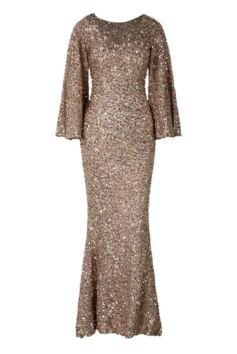 Sequin Bell Sleeve Mermaid Dress M02010 - MISS ORD