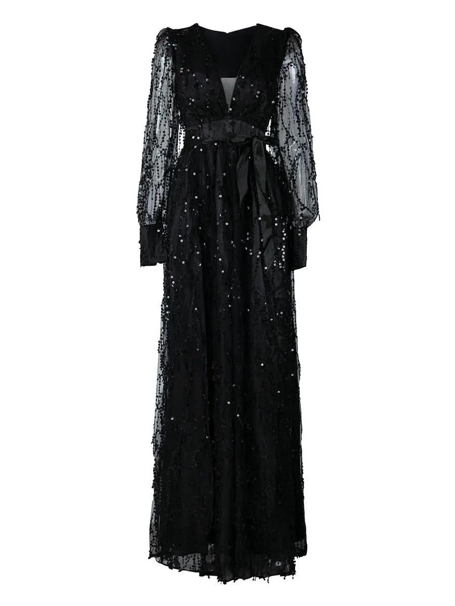 Sequin Fringed Bowknot Prom Dress M02086 - MISS ORD