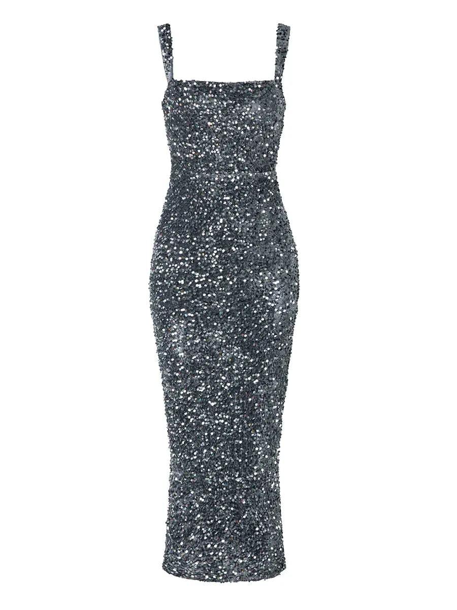 Square Neck Sequin Cocktail Dress XJ468 - MISS ORD