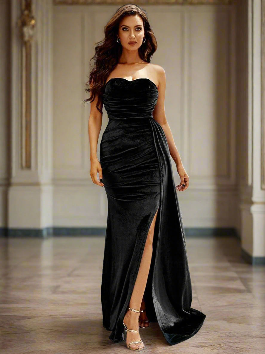 Strapless Velvet Maxi Prom Dress M02119 - MISS ORD