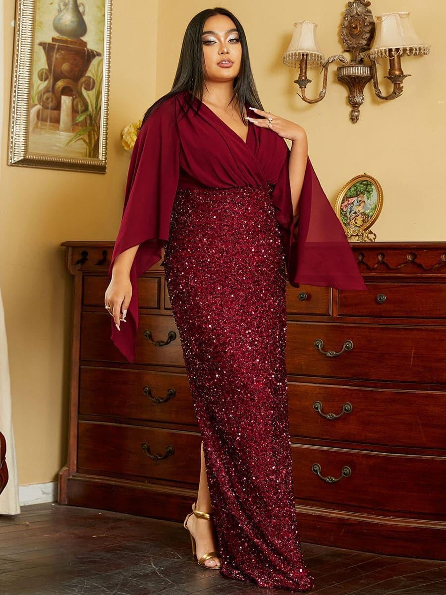 Plus Cross Cover Top Sequin Prom Dress PXH2139 - MISS ORD