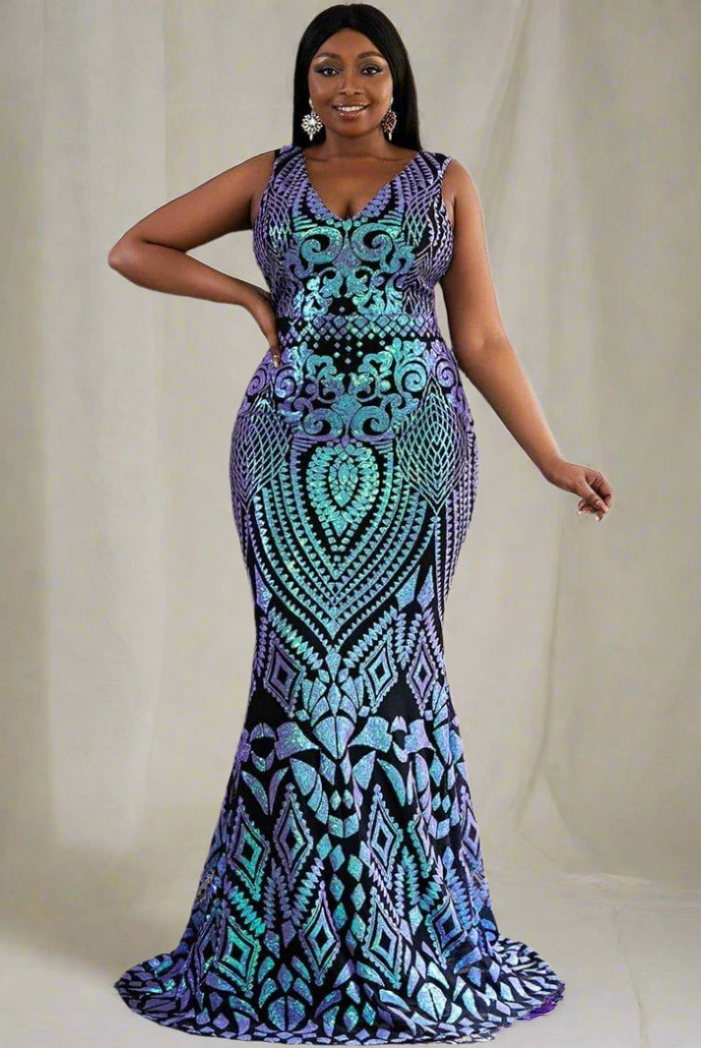 Plus Zip Back Sequin Formal Dress P0364 - MISS ORD