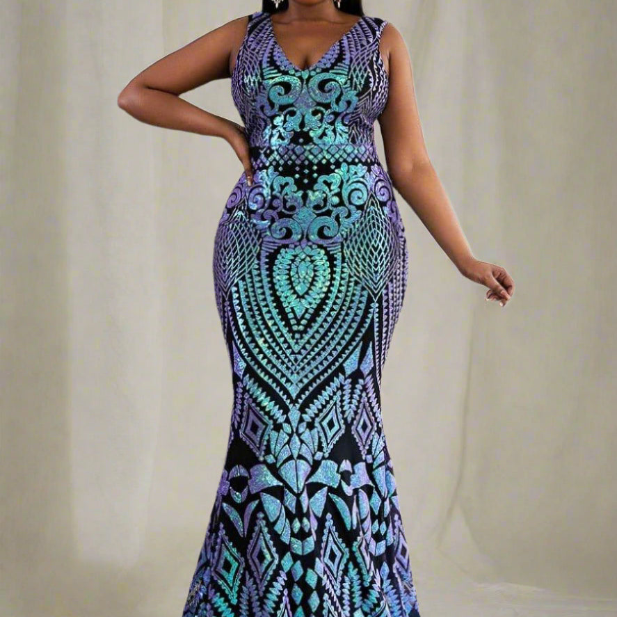 Plus Zip Back Sequin Formal Dress P0364 - MISS ORD