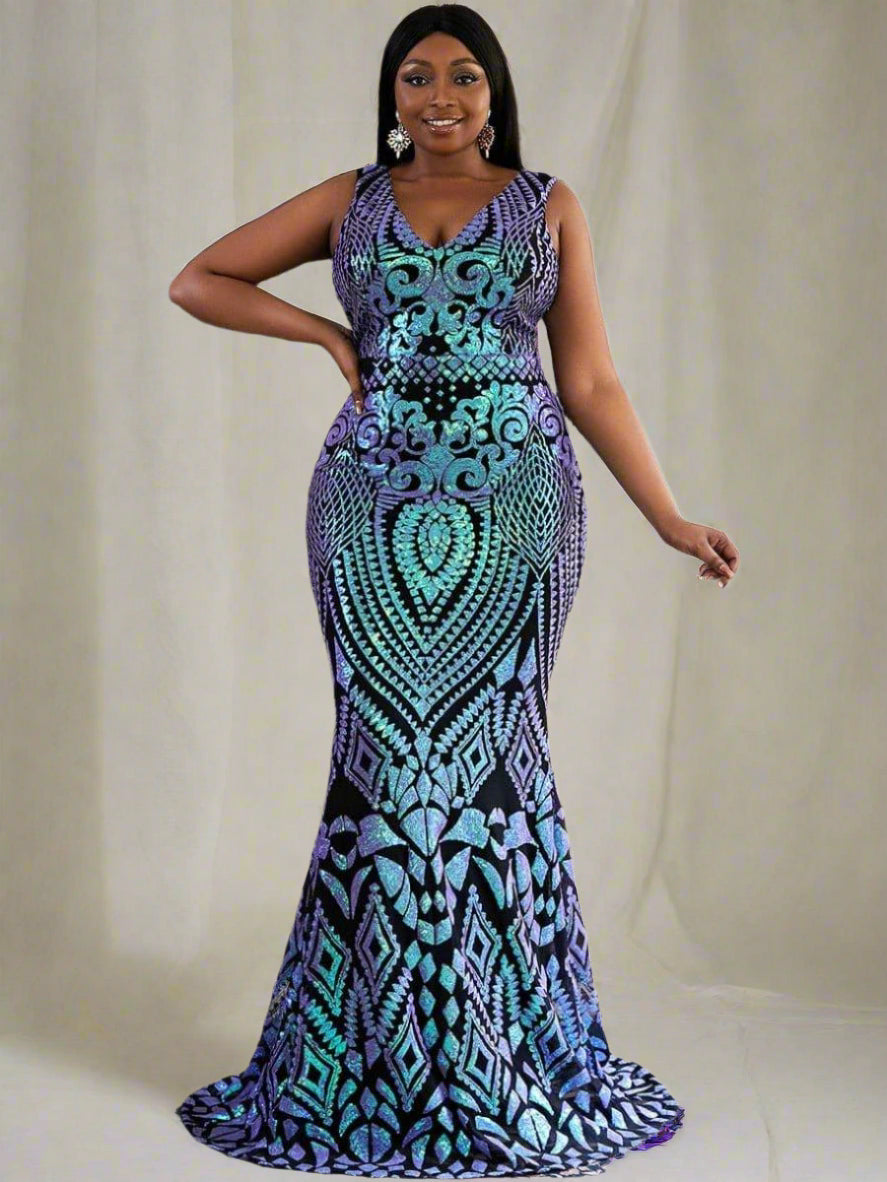 Plus Zip Back Sequin Formal Dress P0364 - MISS ORD