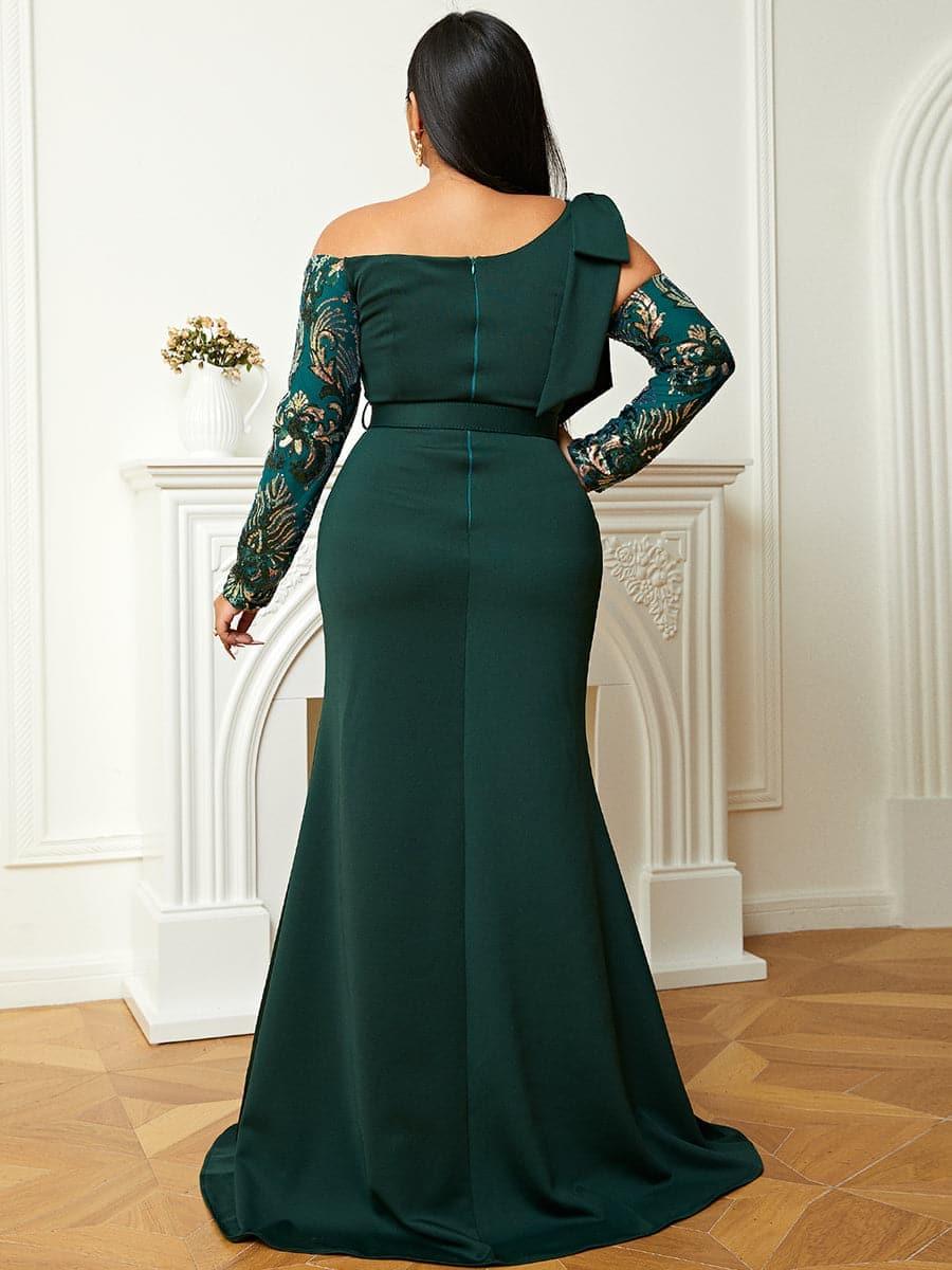 Plus Off Shoulder Emerald Green Gown PJM019L - MISS ORD