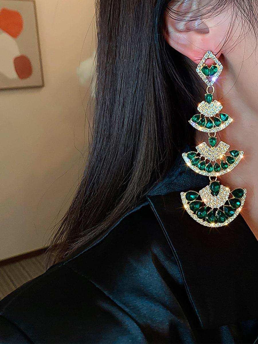 925 Silver Pin Stone Fan Earrings MSE100704 - MISS ORD