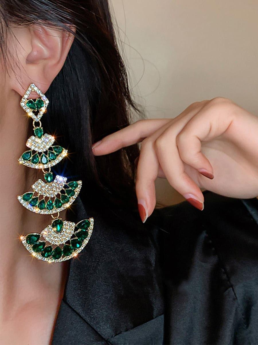 925 Silver Pin Stone Fan Earrings MSE100704 - MISS ORD