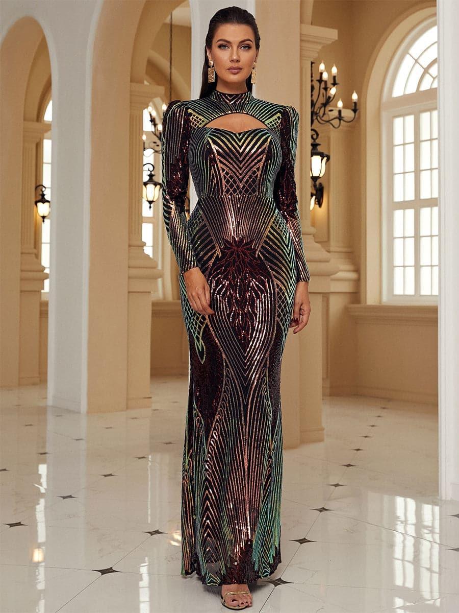 Turtleneck Cut Out Dress XH2349 - MISS ORD