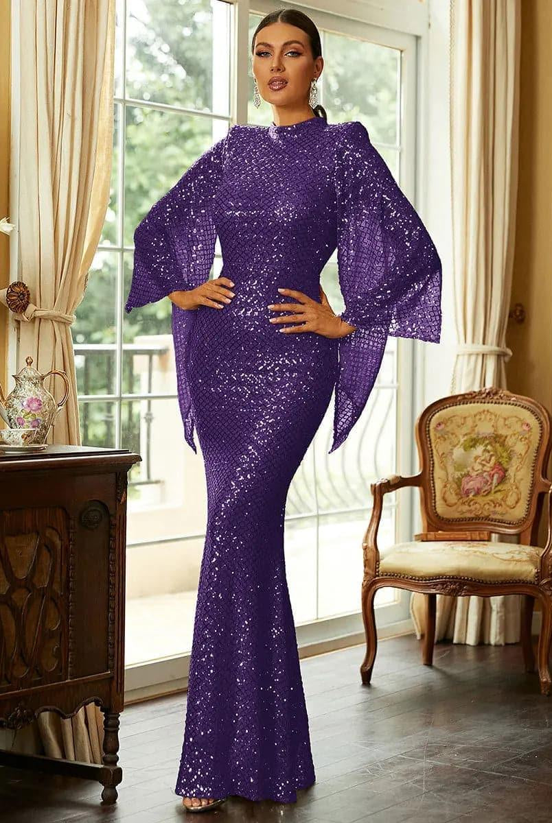 Glitter Bell Sleeve Mermaid Dress XJ1263 - MISS ORD