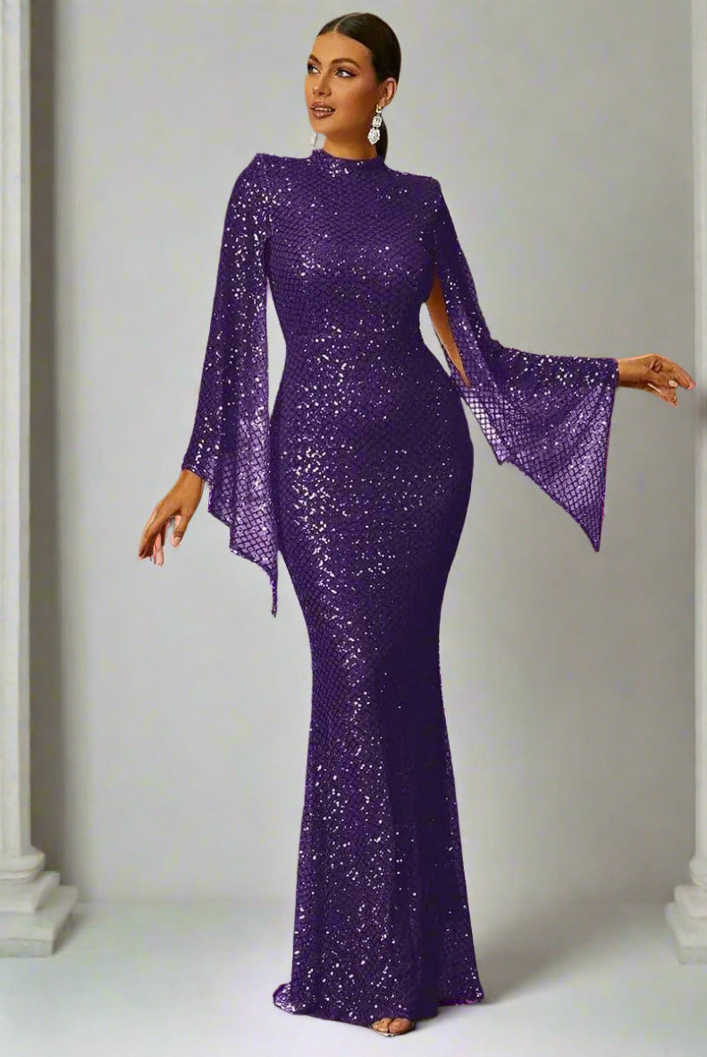 Glitter Bell Sleeve Mermaid Dress XJ1263 - MISS ORD