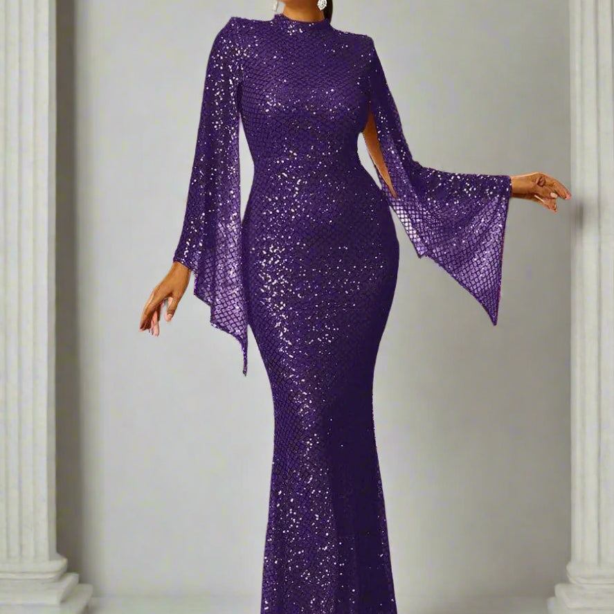 Glitter Bell Sleeve Mermaid Dress XJ1263 - MISS ORD