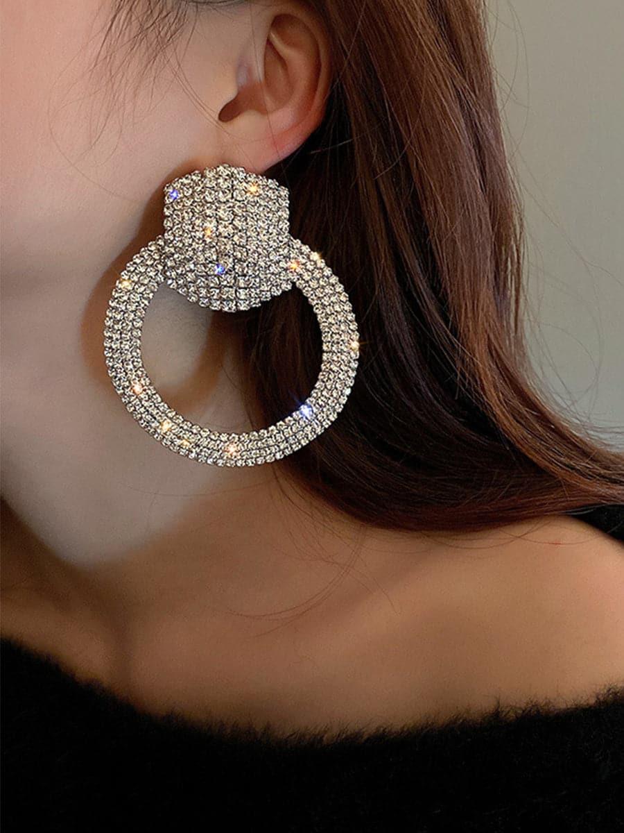 S925 Silver Needle Rhinestone Hoop Earrings MSE092401 - MISS ORD