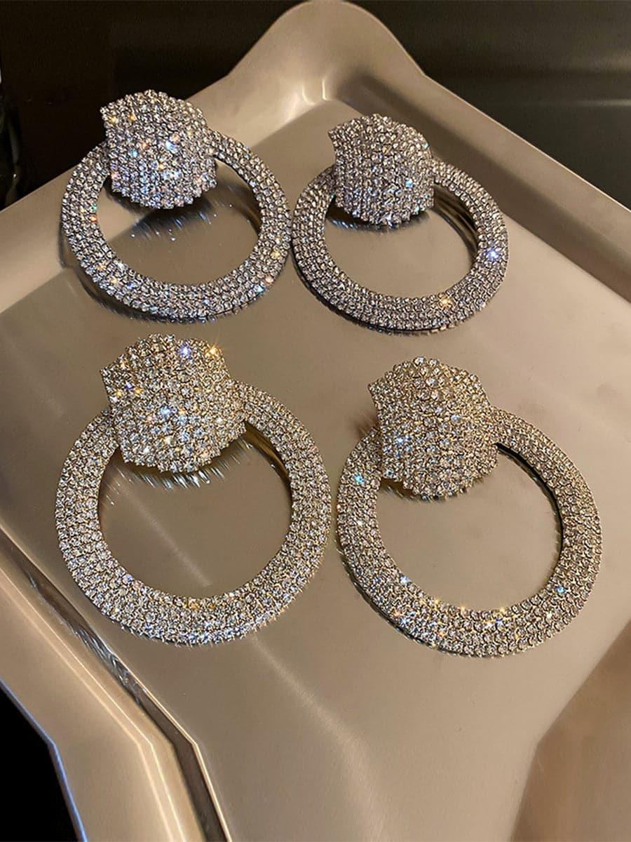 S925 Silver Needle Rhinestone Hoop Earrings MSE092401 - MISS ORD