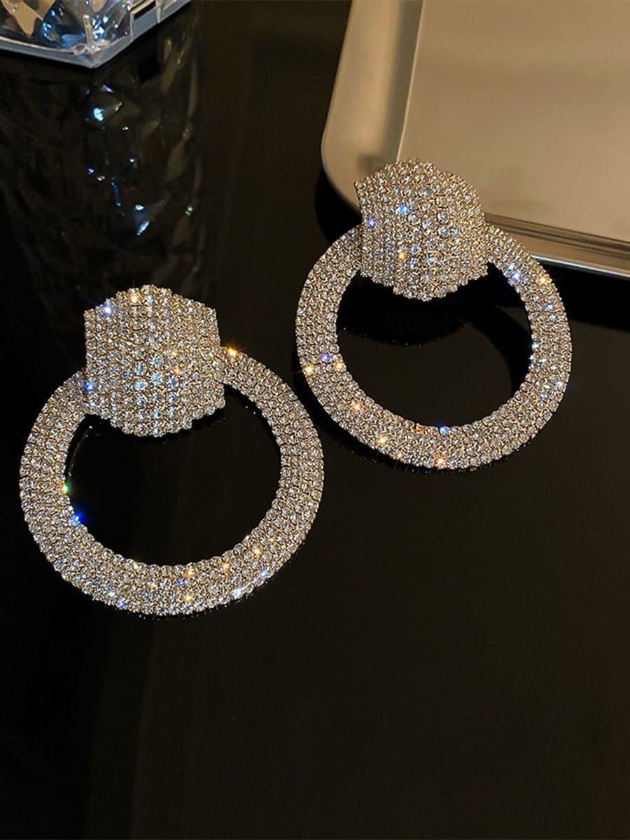 S925 Silver Needle Rhinestone Hoop Earrings MSE092401 - MISS ORD