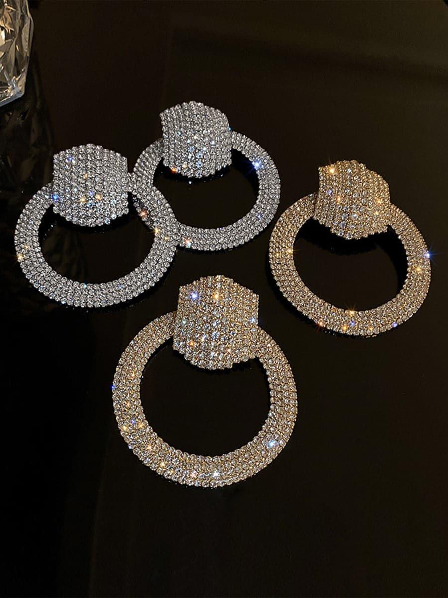 S925 Silver Needle Rhinestone Hoop Earrings MSE092401 - MISS ORD