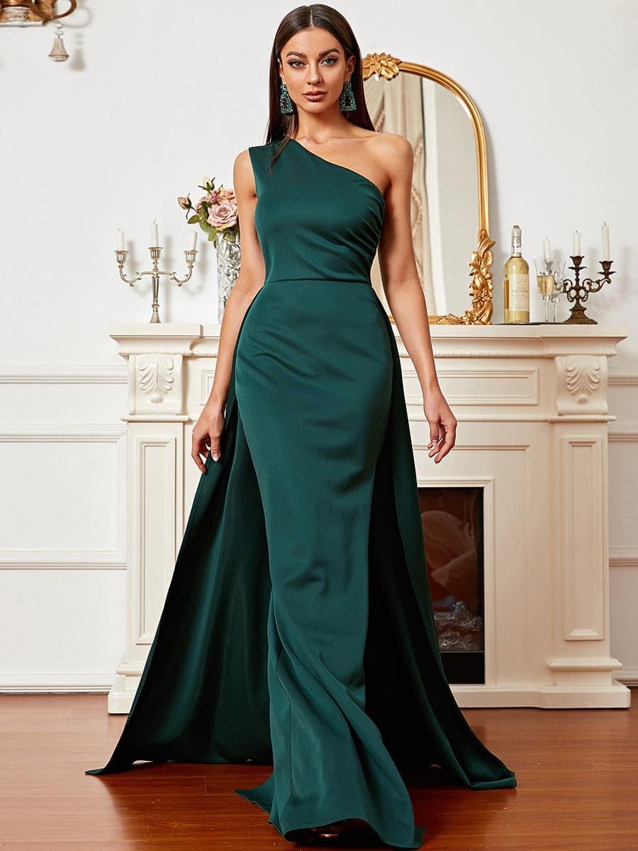 One Shoulder Green Maxi Knit Prom Dress XJ1047 - MISS ORD