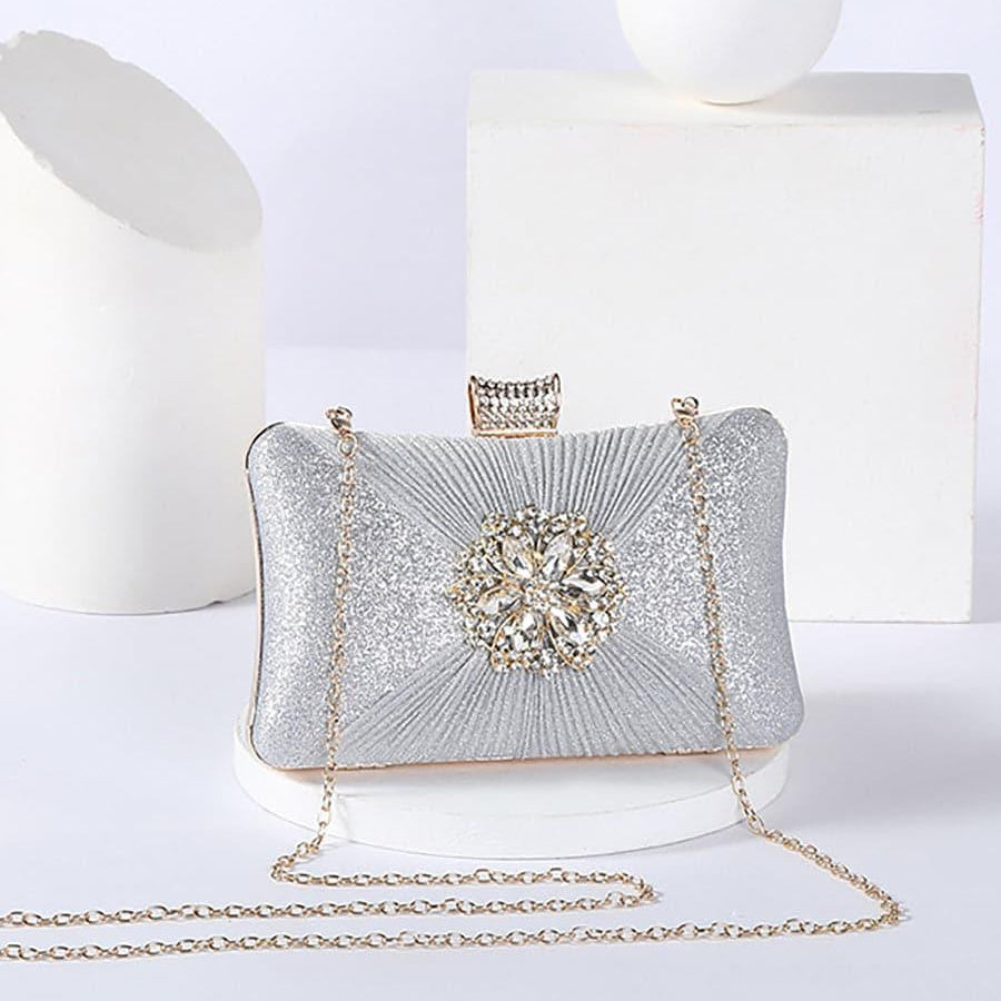 Fold Inlay Stone Square Evening Clutch Bag Shoulder MNBF011 - MISS ORD