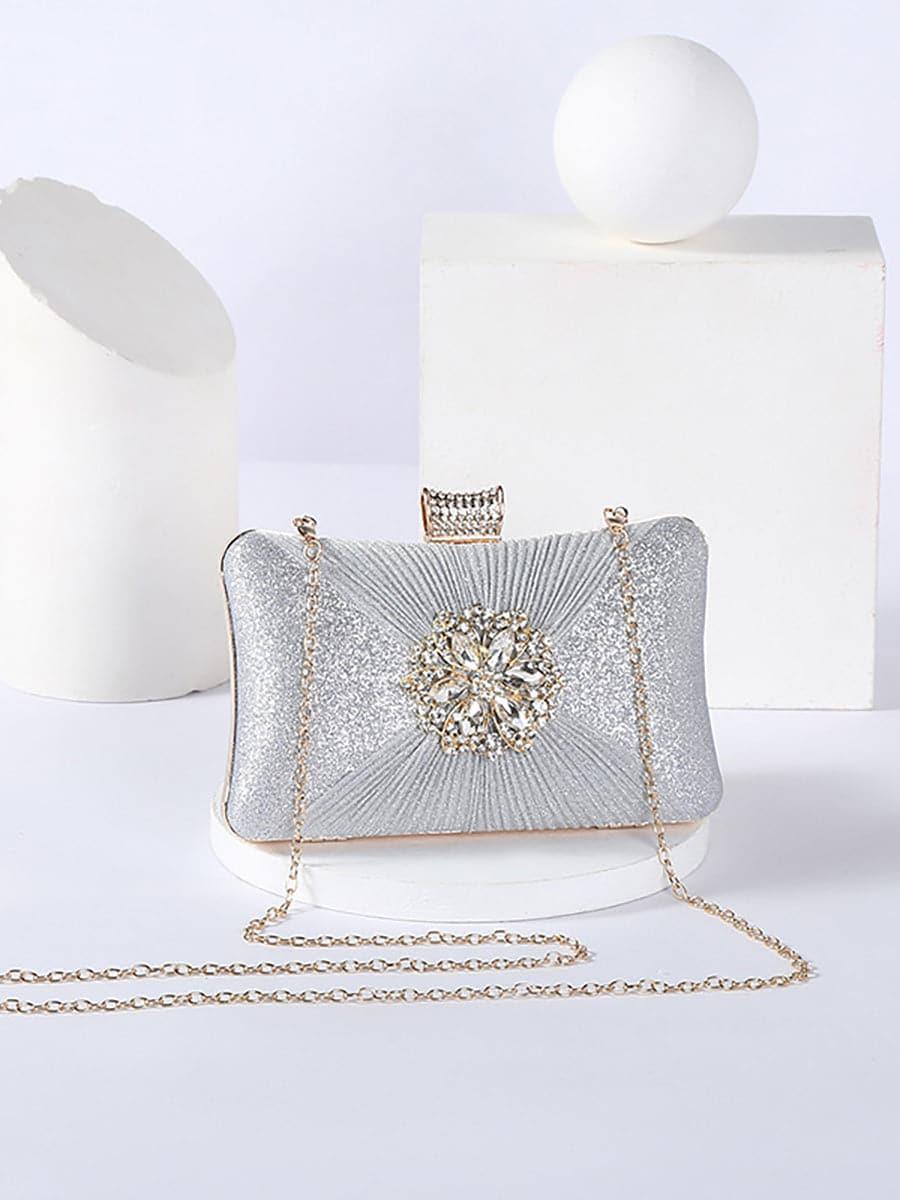 Fold Inlay Stone Square Evening Clutch Bag Shoulder MNBF011 - MISS ORD