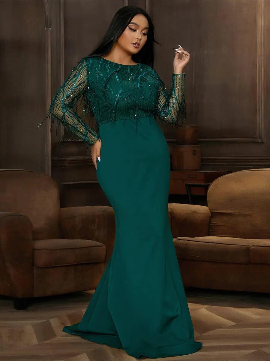 Plus Long Sleeve Fringed Maxi Dress PJMT1103 - MISS ORD
