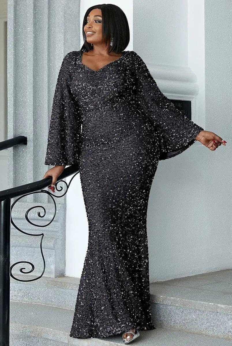 Flared Sleeve Curve Dress PM02010 - MISS ORD