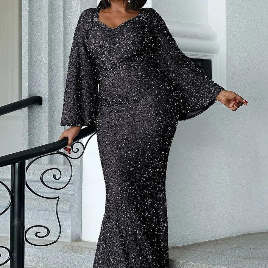 Flared Sleeve Curve Dress PM02010 - MISS ORD