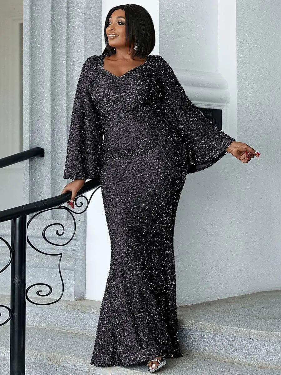 Flared Sleeve Curve Dress PM02010 - MISS ORD