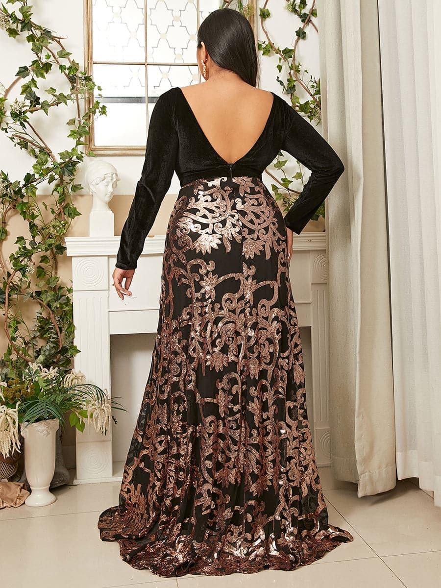 Plus Deep V Neck Backless Black Prom Dress PXJ1678 - MISS ORD