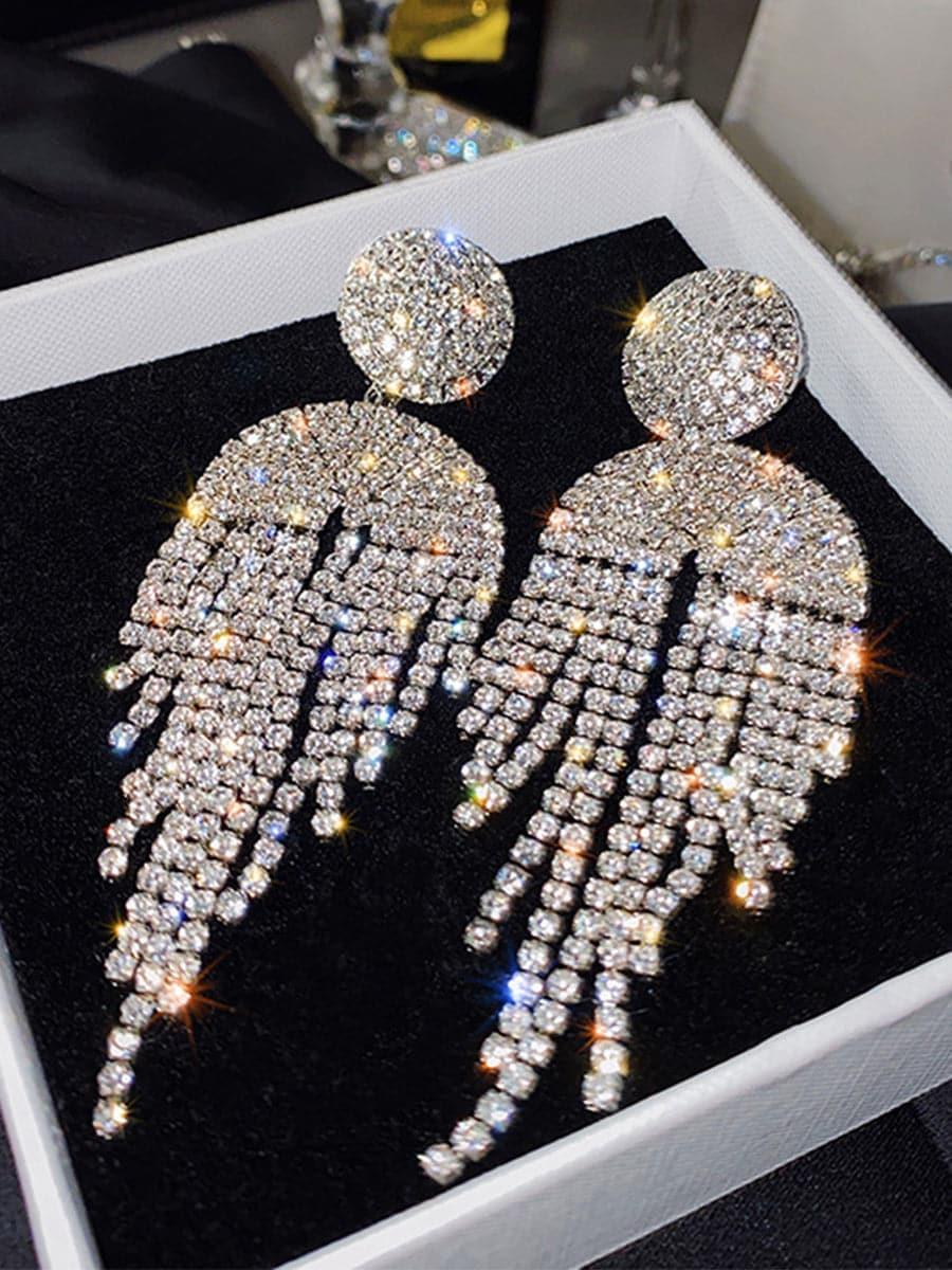 Tassel Inlay Stone Long Drop Earrings MSE101021 - MISS ORD