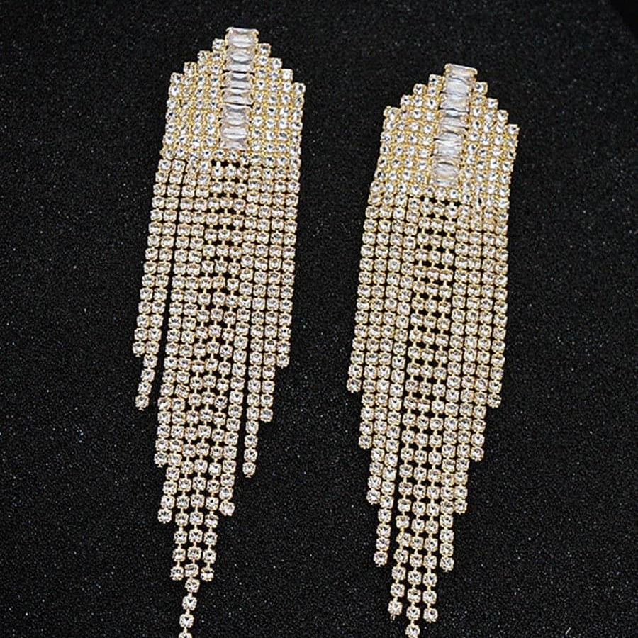 Rhinestone Sparkling Tassel Zircon Earrings MSE101046 - MISS ORD