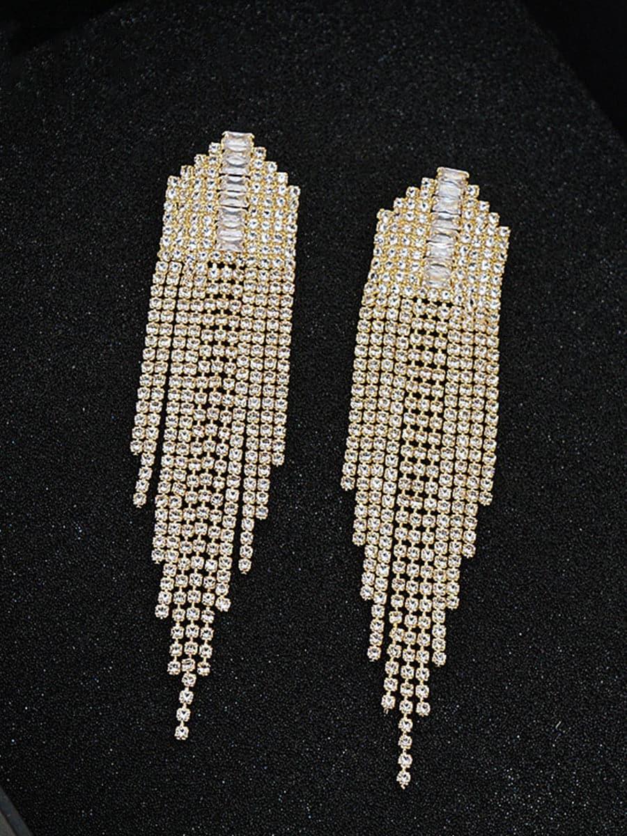 Rhinestone Sparkling Tassel Zircon Earrings MSE101046 - MISS ORD