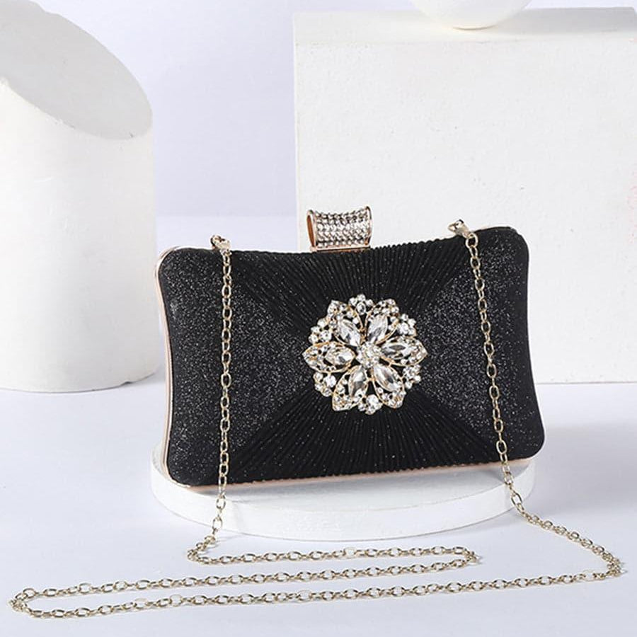Fold Inlay Stone Square Evening Clutch Bag Shoulder MNBF011 - MISS ORD