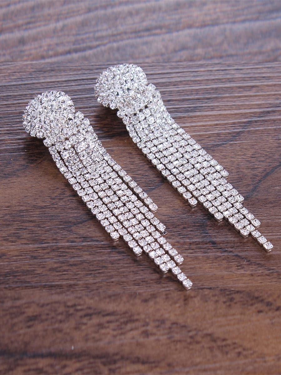 Missord Metal Inlay Rhinestone Tassel Earrings MSE101074 - MISS ORD