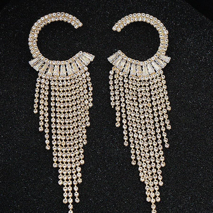 Rhinestone Sparkling Tassel Zircon Earrings MSE101046 - MISS ORD