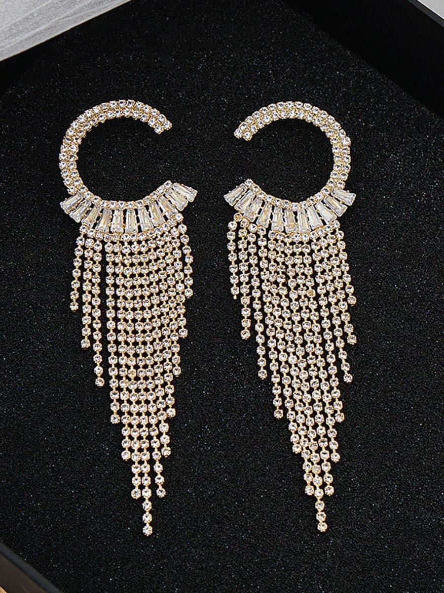 Rhinestone Sparkling Tassel Zircon Earrings MSE101046 - MISS ORD