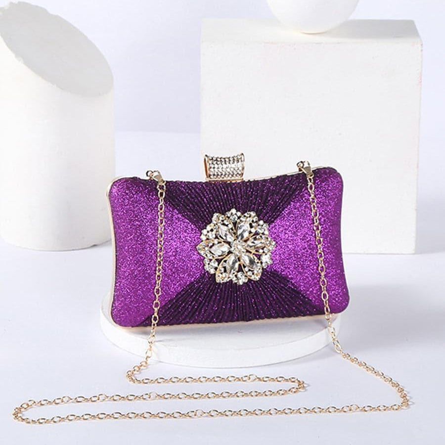 Fold Inlay Stone Square Evening Clutch Bag Shoulder MNBF011 - MISS ORD