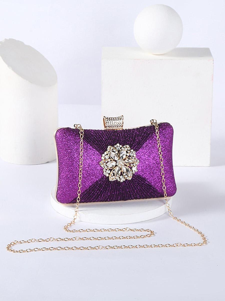 Fold Inlay Stone Square Evening Clutch Bag Shoulder MNBF011 - MISS ORD