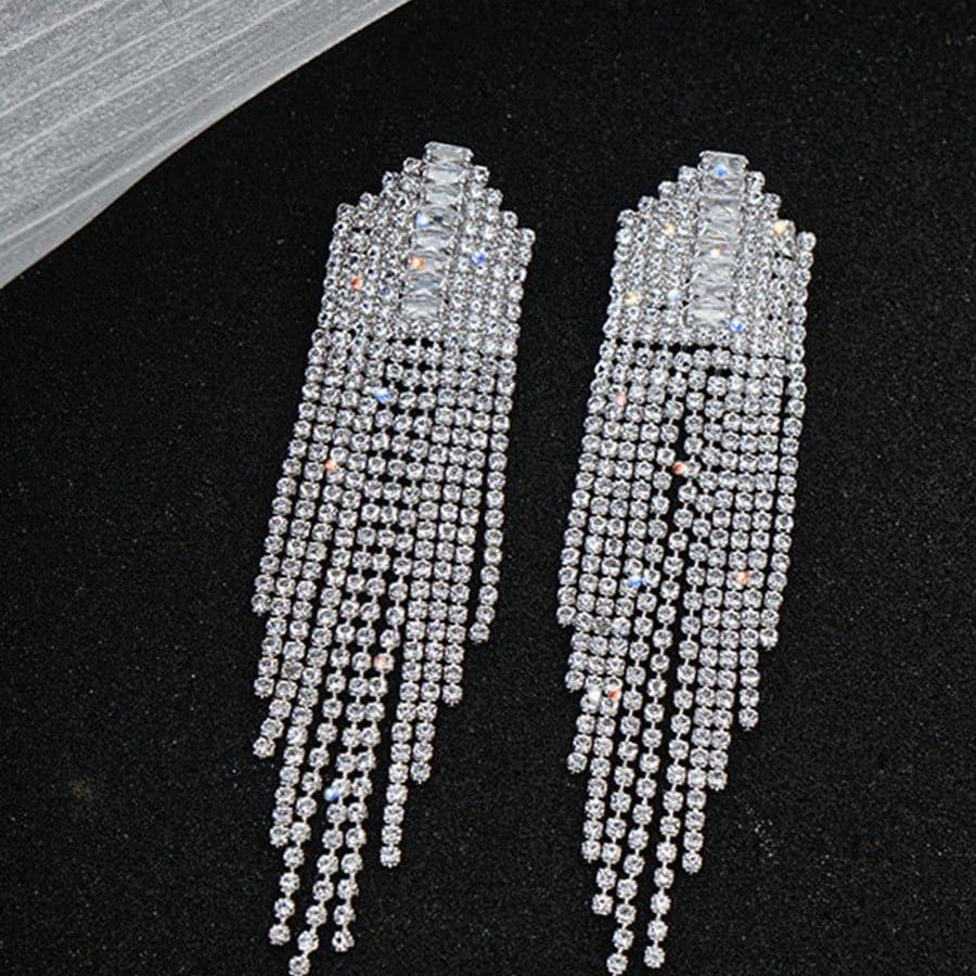 Rhinestone Sparkling Tassel Zircon Earrings MSE101046 - MISS ORD