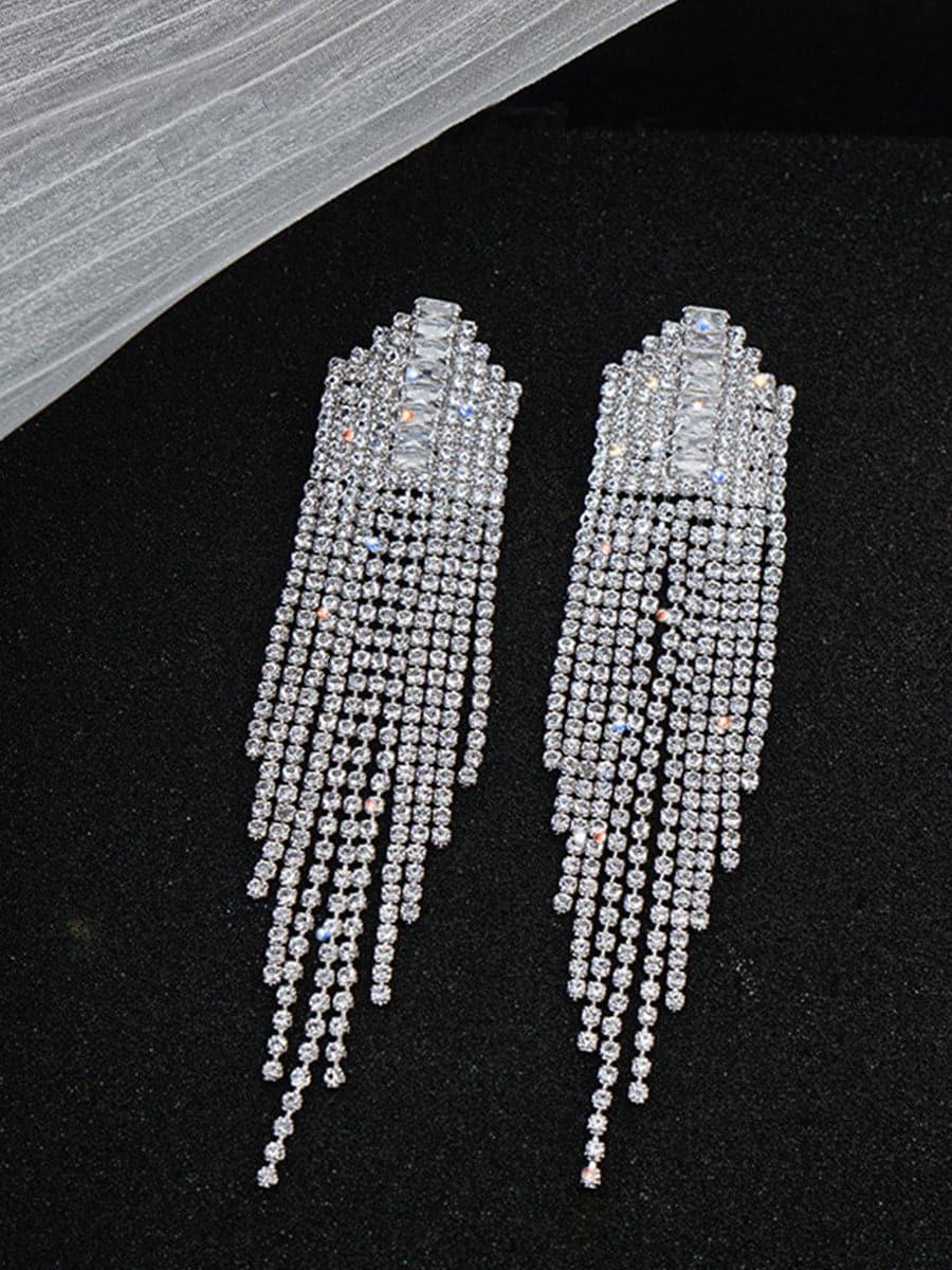 Rhinestone Sparkling Tassel Zircon Earrings MSE101046 - MISS ORD