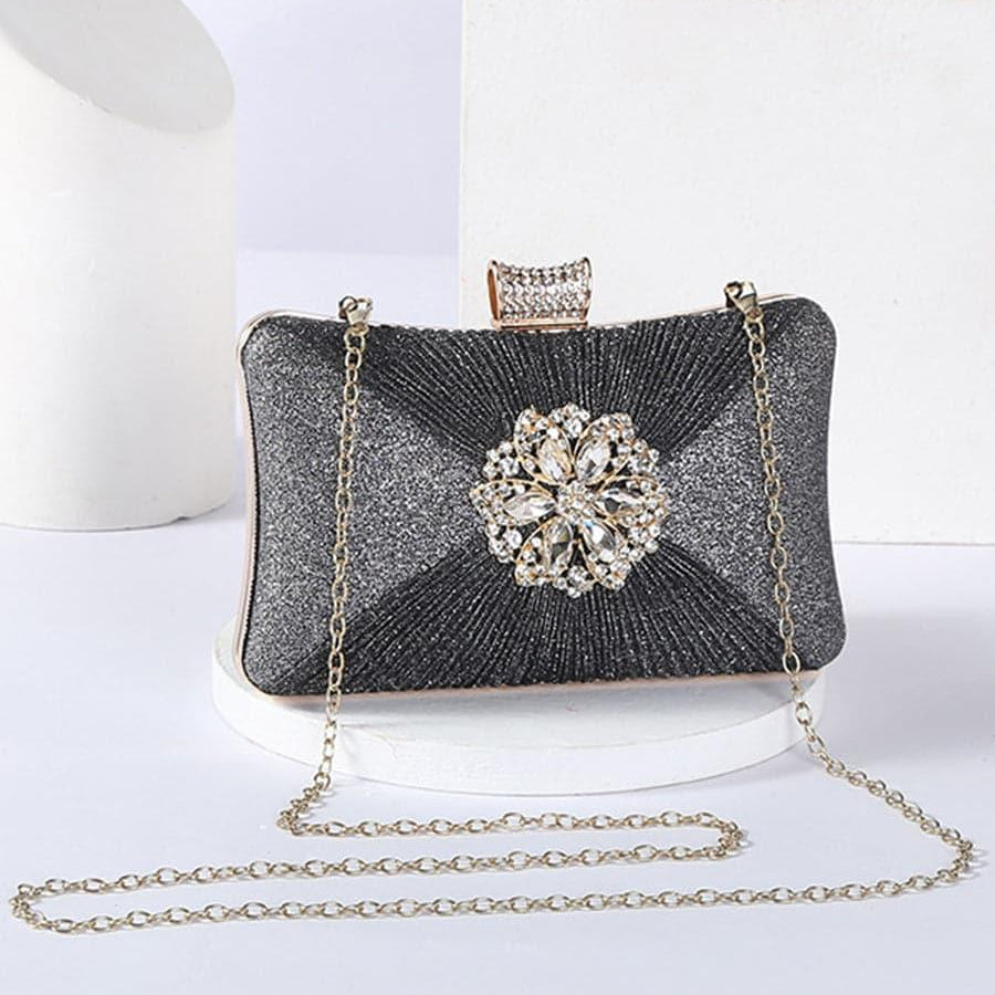 Fold Inlay Stone Square Evening Clutch Bag Shoulder MNBF011 - MISS ORD