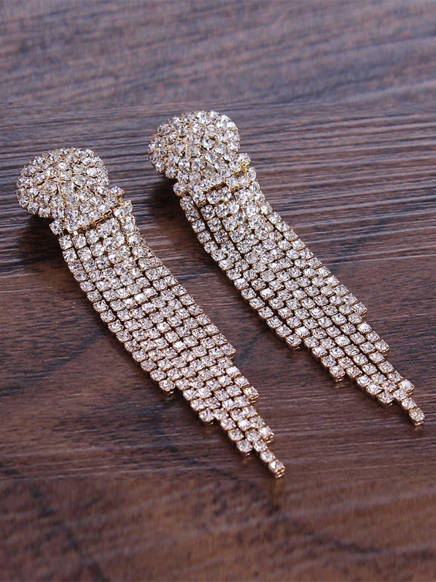 Missord Metal Inlay Rhinestone Tassel Earrings MSE101074 - MISS ORD