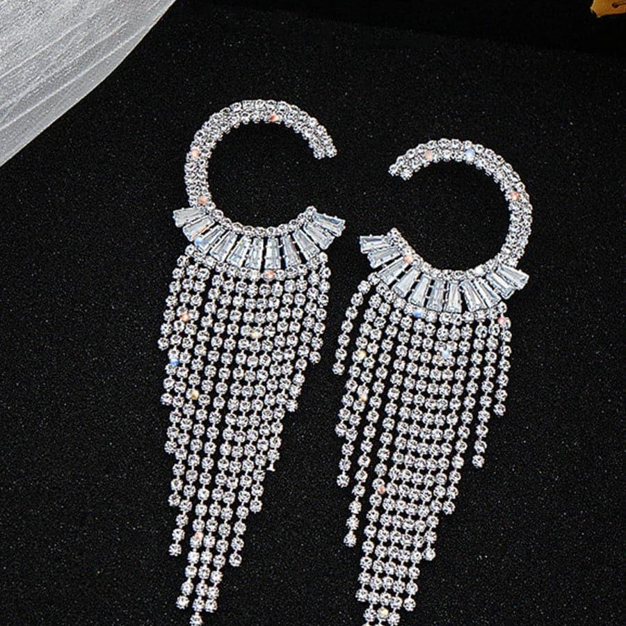 Rhinestone Sparkling Tassel Zircon Earrings MSE101046 - MISS ORD