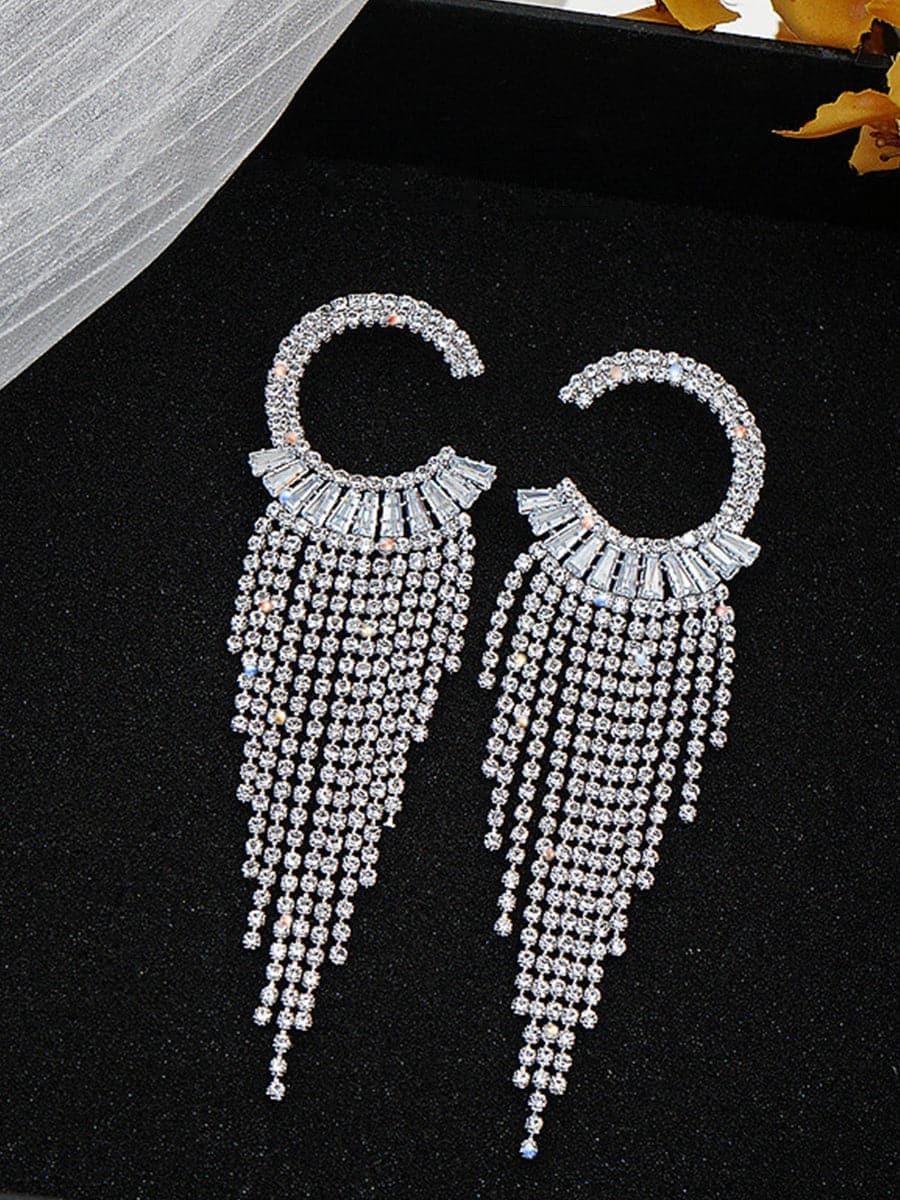 Rhinestone Sparkling Tassel Zircon Earrings MSE101046 - MISS ORD